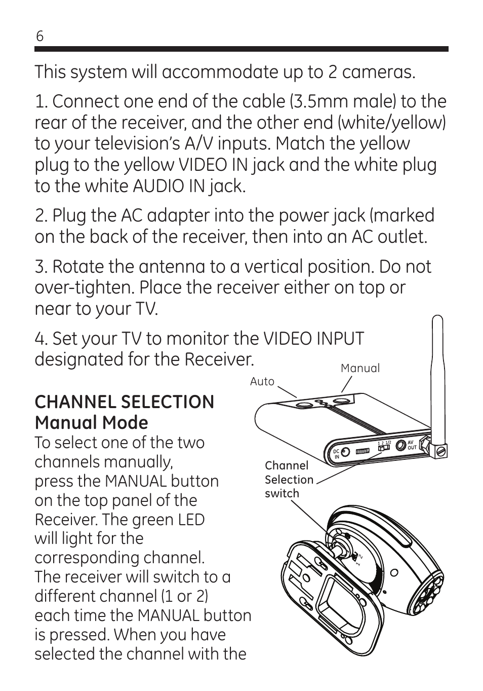 GE 45260 GE Home Monitoring Wireless Color Camera System with Receiver User Manual | Page 6 / 16