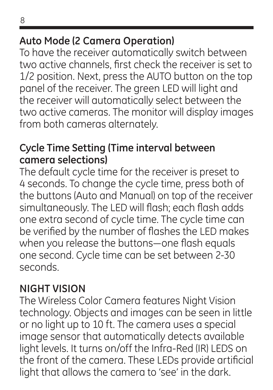 GE 45260 GE Home Monitoring Wireless Color Camera System with Receiver User Manual | Page 8 / 16