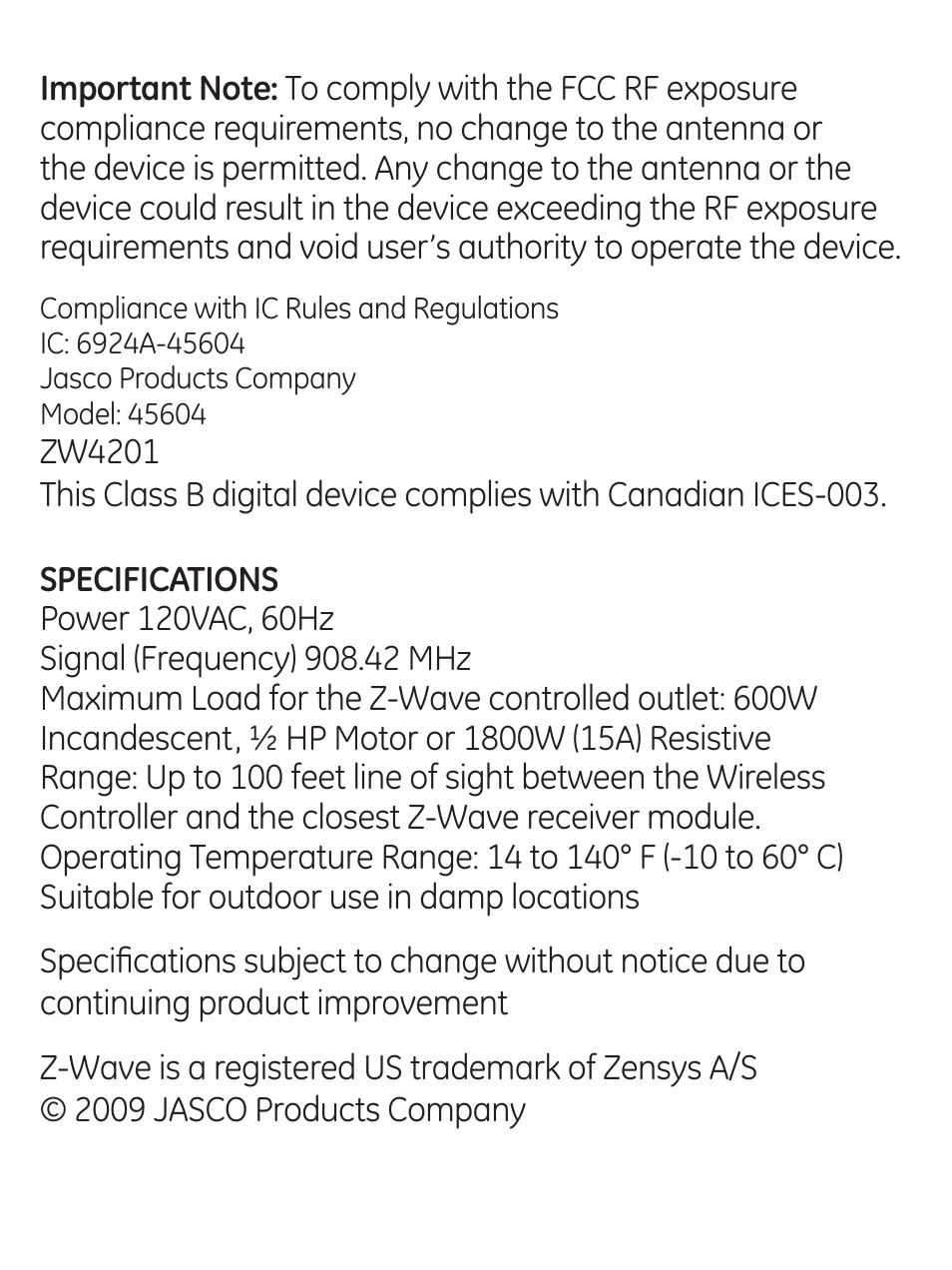 GE 45604 GE Z-Wave Outdoor Module User Manual | Page 13 / 14