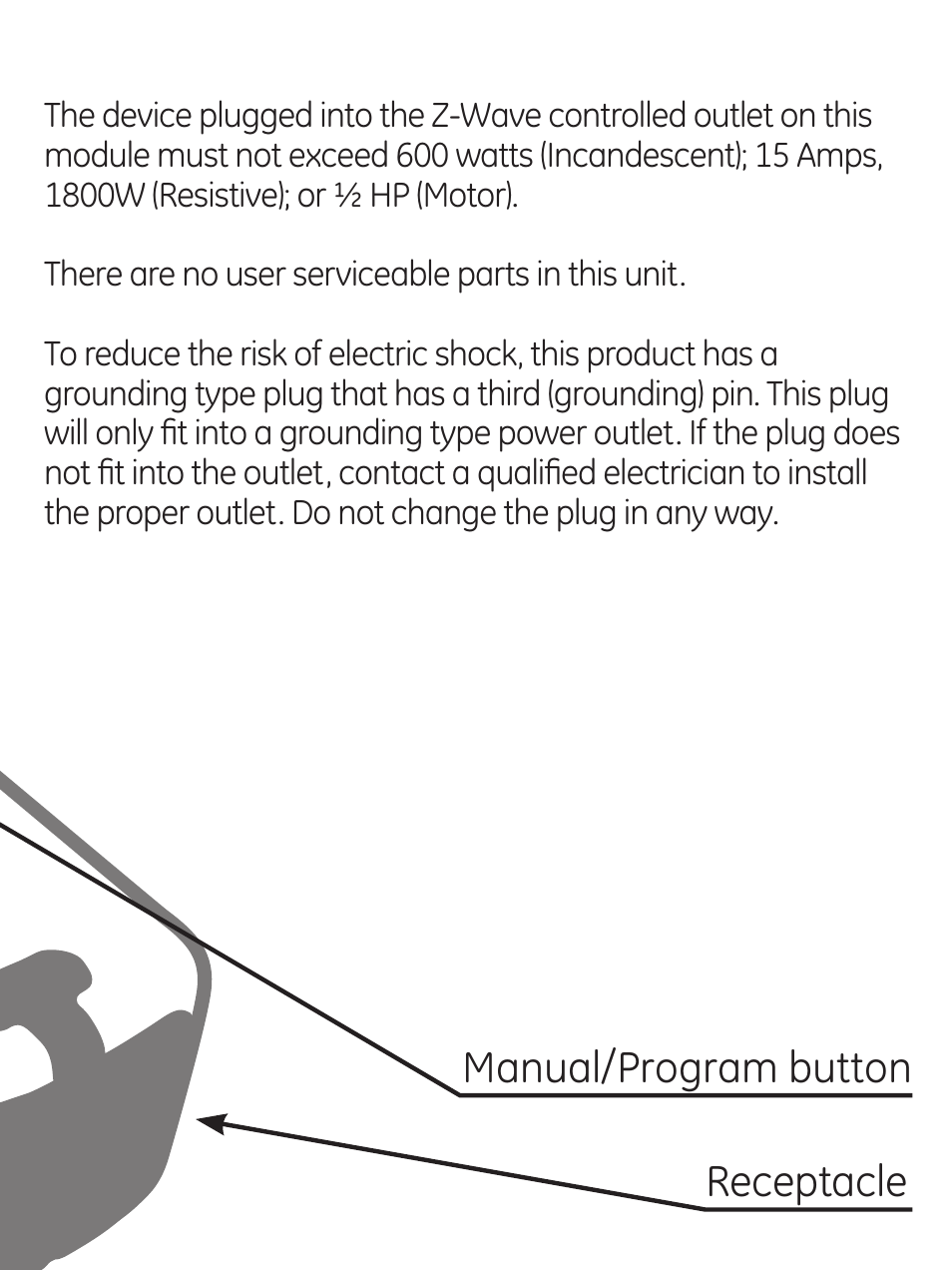 Manual/program button receptacle | GE 45604 GE Z-Wave Outdoor Module User Manual | Page 3 / 14