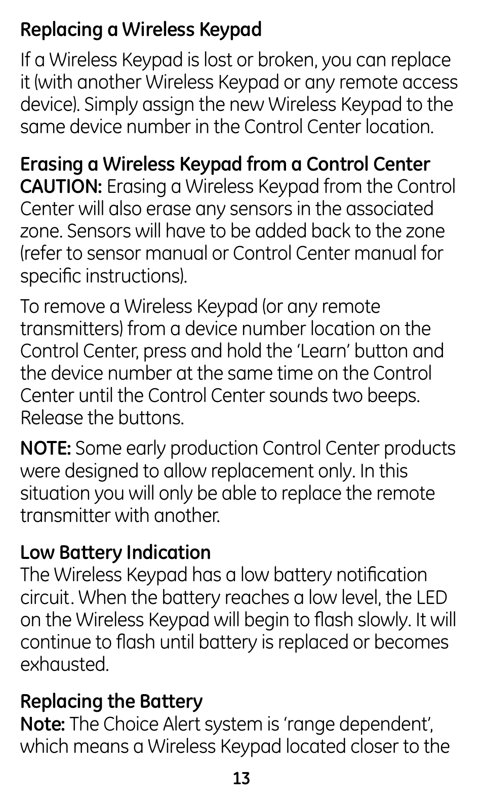 GE 45146 GE Choice Alert Wireless Keypad User Manual | Page 13 / 19