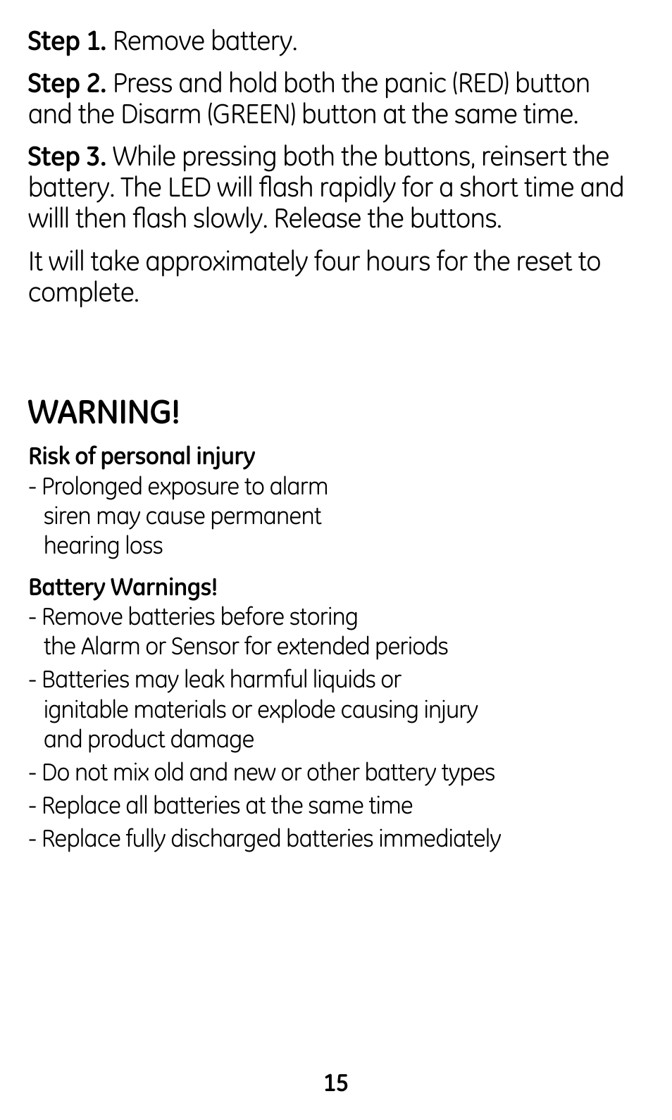 Warning | GE 45146 GE Choice Alert Wireless Keypad User Manual | Page 15 / 19