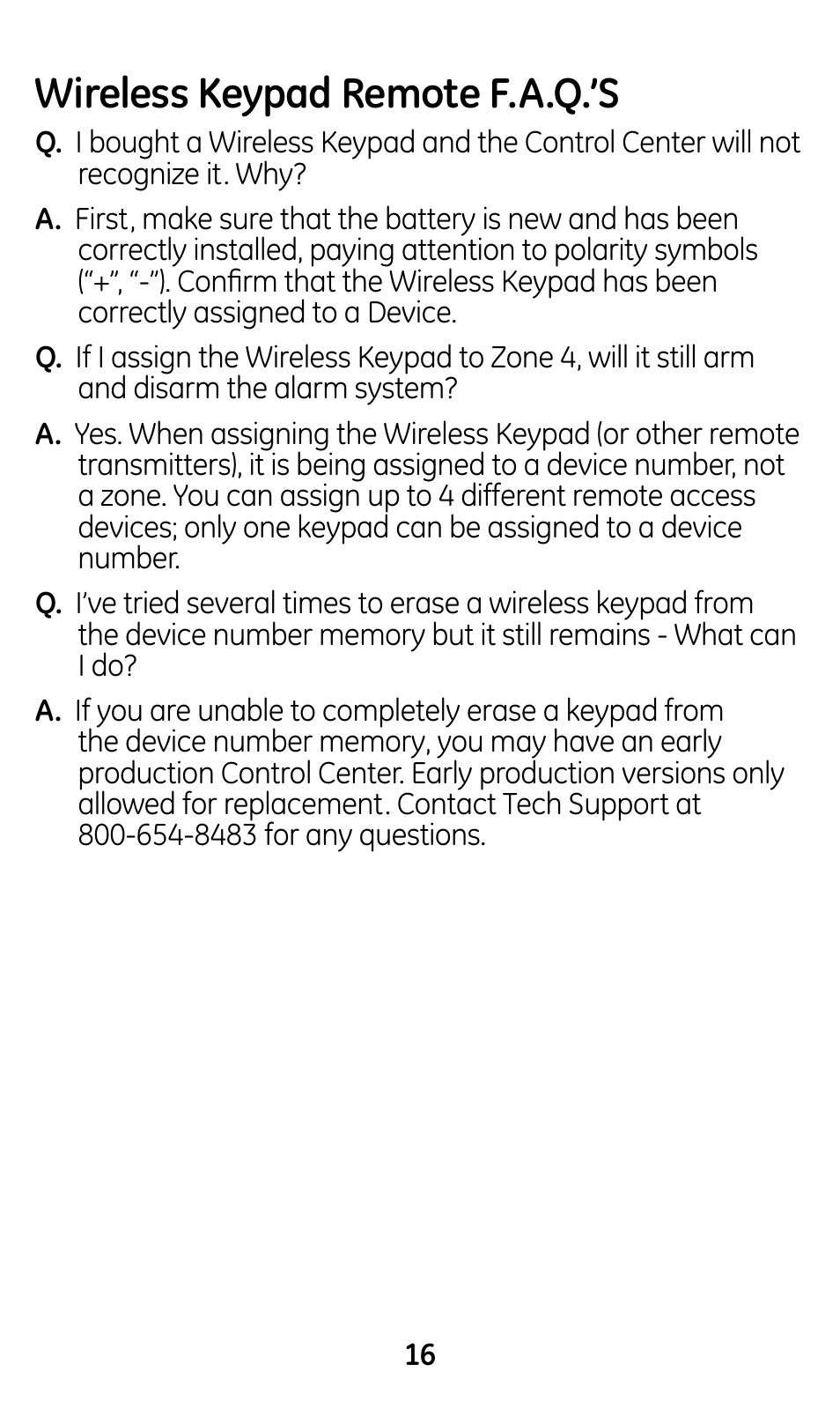 Wireless keypad remote f.a.q.’s | GE 45146 GE Choice Alert Wireless Keypad User Manual | Page 16 / 19