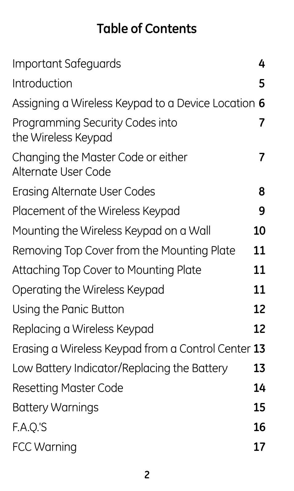 GE 45146 GE Choice Alert Wireless Keypad User Manual | Page 2 / 19