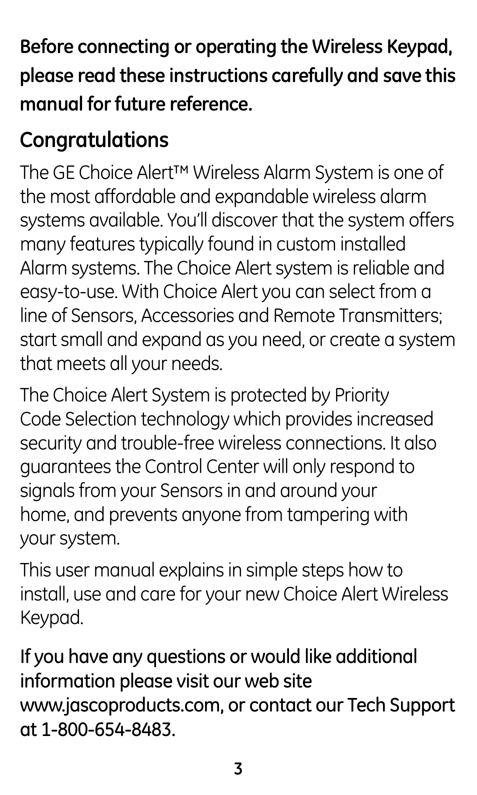 GE 45146 GE Choice Alert Wireless Keypad User Manual | Page 3 / 19