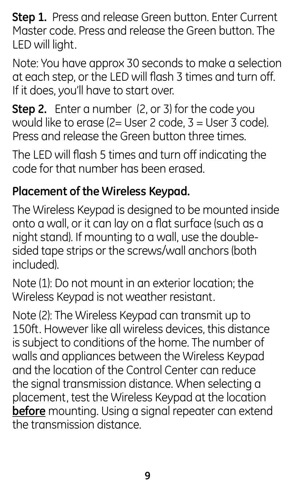 GE 45146 GE Choice Alert Wireless Keypad User Manual | Page 9 / 19