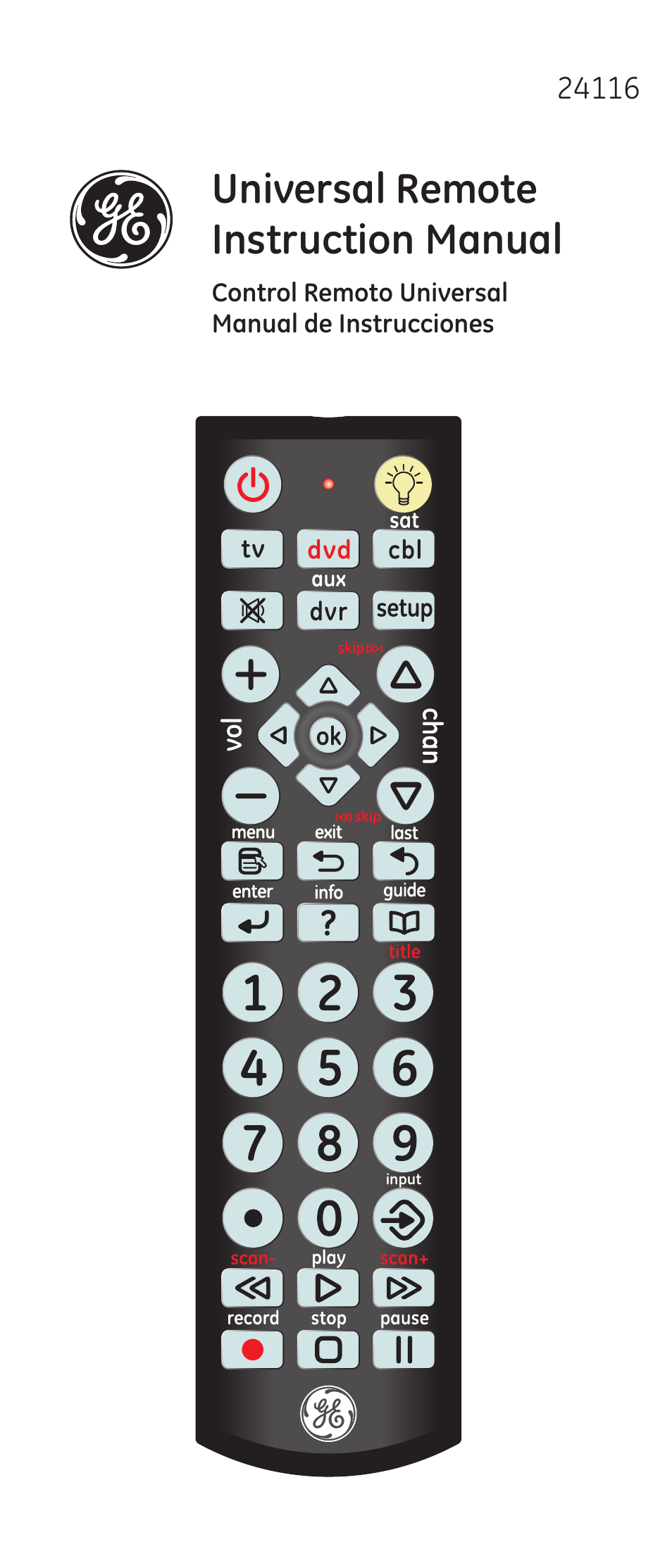 GE 24116-v2 GE Big Button Blue LED Backlit Remote Control User Manual | 42 pages