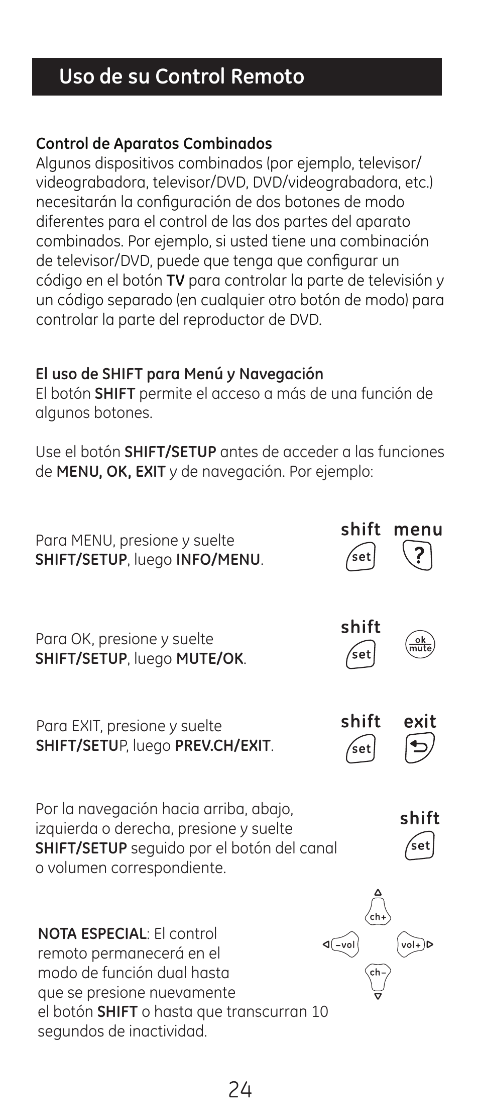 Uso de su control remoto | GE 24993-v2 GE Universal Remote Control User Manual | Page 24 / 44