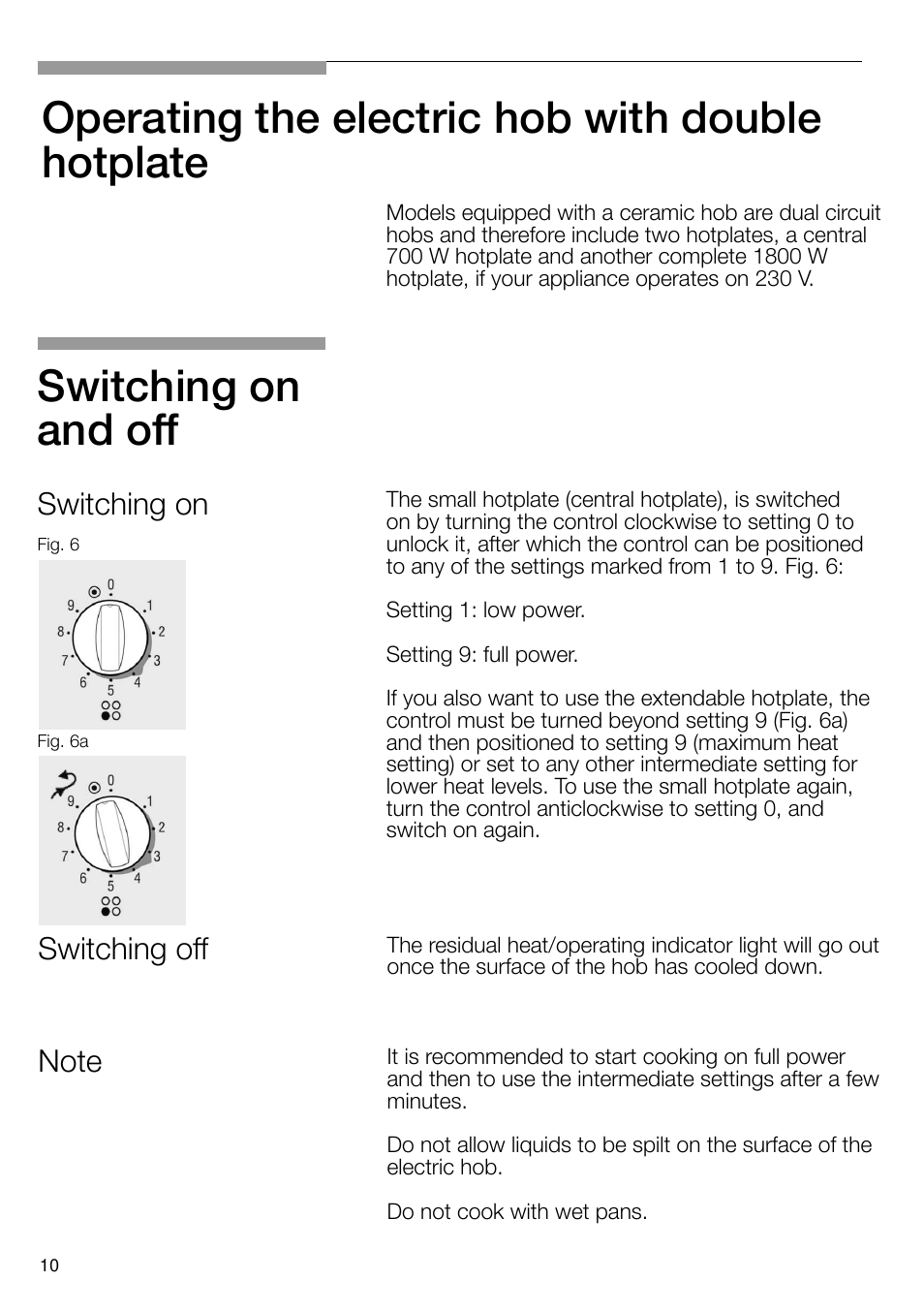 Operating the electric hob with double hotplate, Switching on and off, Switching on | Switching off | Neff T66S66N0 User Manual | Page 11 / 103