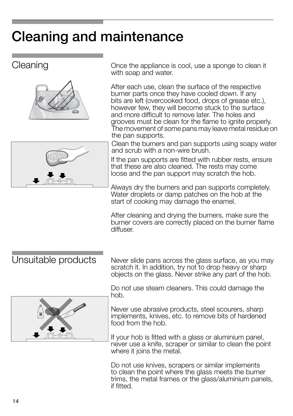 Cleaning and maintenance, Unsuitable products, Cleaning | Neff T66S66N0 User Manual | Page 15 / 103