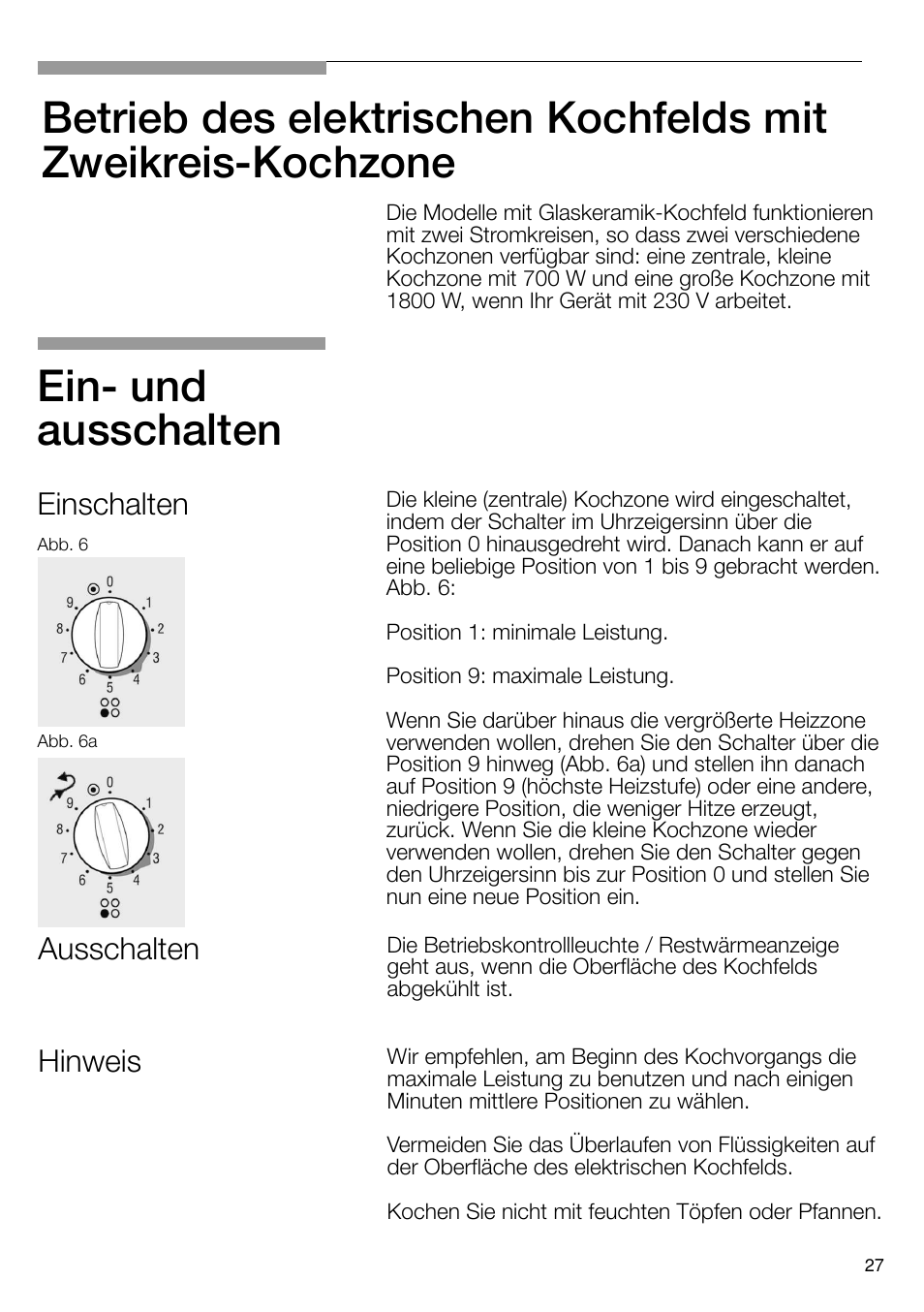 Ein- und ausschalten, Einschalten, Ausschalten | Hinweis | Neff T66S66N0 User Manual | Page 28 / 103