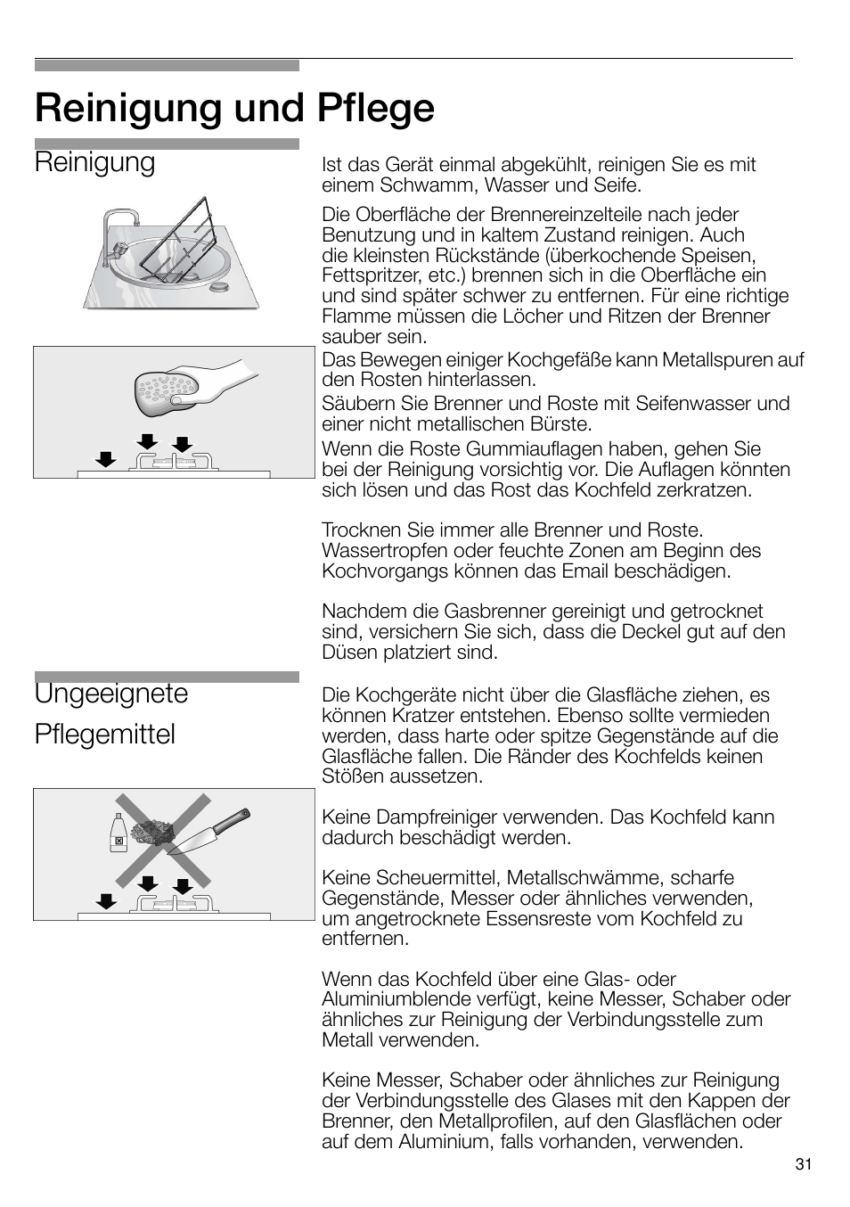 Reinigung und pflege, Ungeeignete pflegemittel, Reinigung | Neff T66S66N0 User Manual | Page 32 / 103