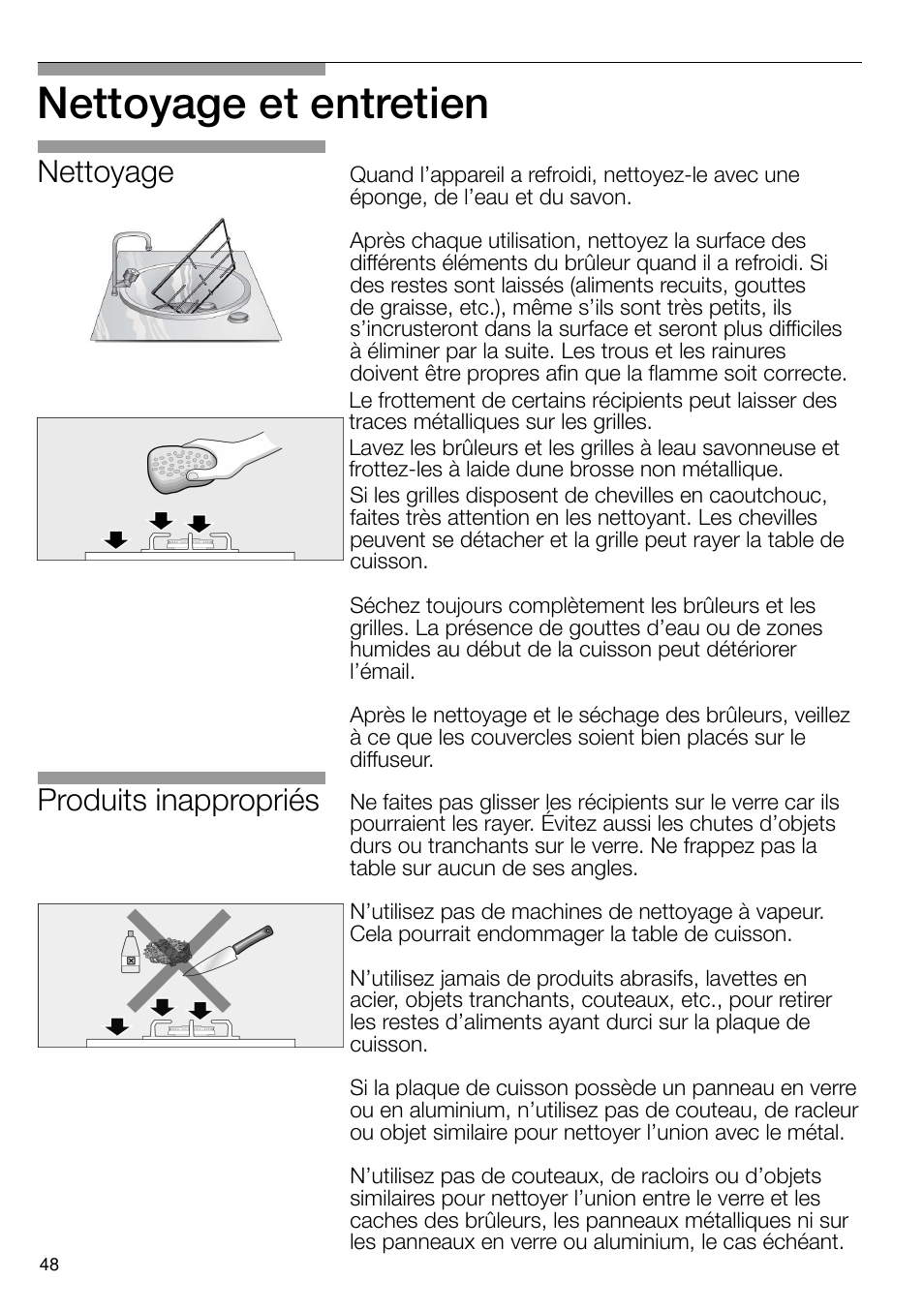 Nettoyage et entretien, Produits inappropriés, Nettoyage | Neff T66S66N0 User Manual | Page 49 / 103