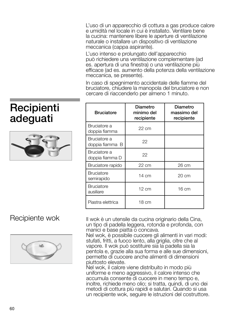 Recipienti adeguati, Recipiente wok | Neff T66S66N0 User Manual | Page 61 / 103