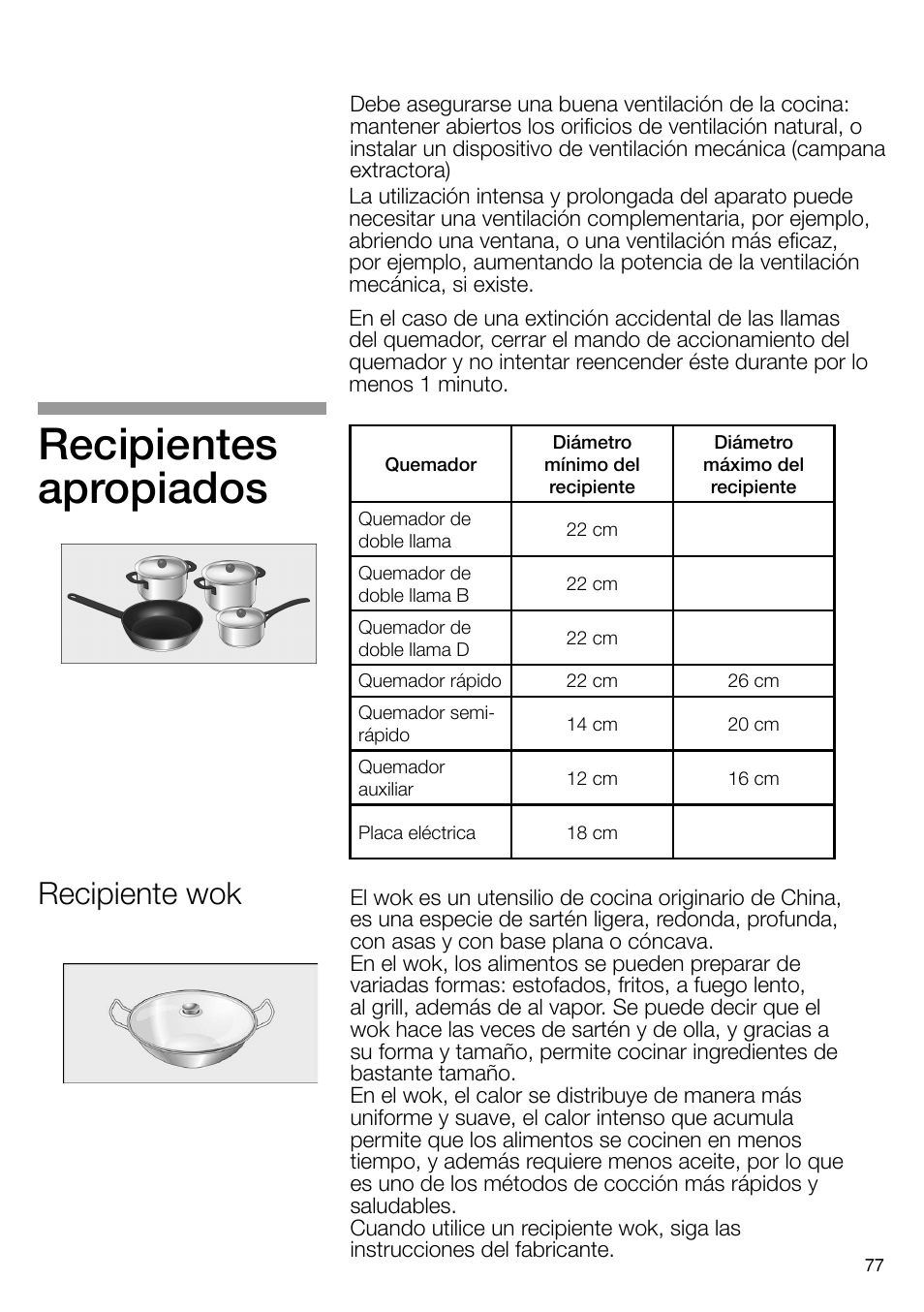 Recipientes apropiados, Recipiente wok | Neff T66S66N0 User Manual | Page 78 / 103