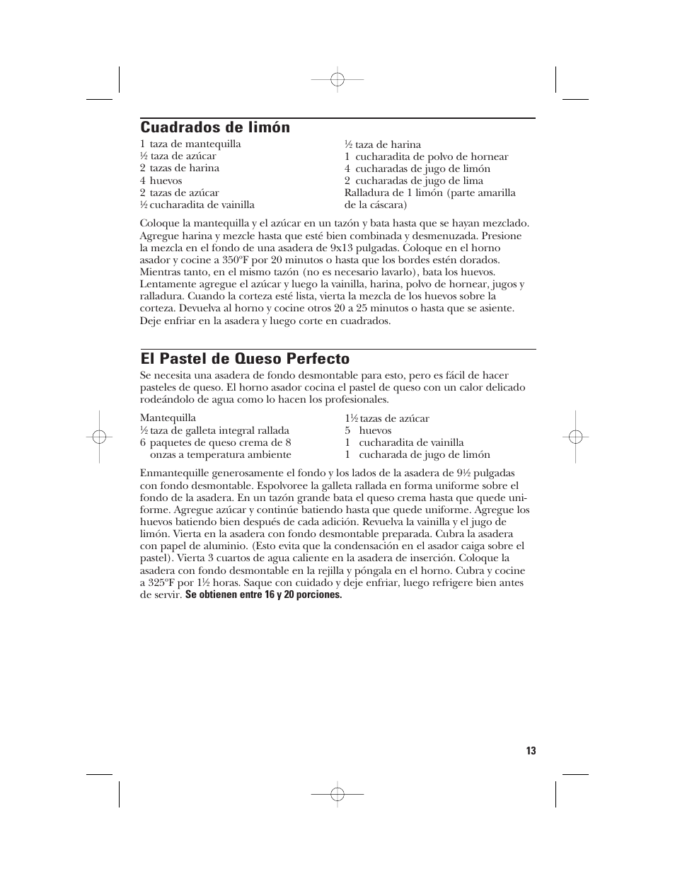 Cuadrados de limón, El pastel de queso perfecto | GE 106631 User Manual | Page 29 / 32