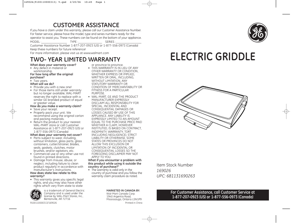 GE 169026 User Manual | 3 pages