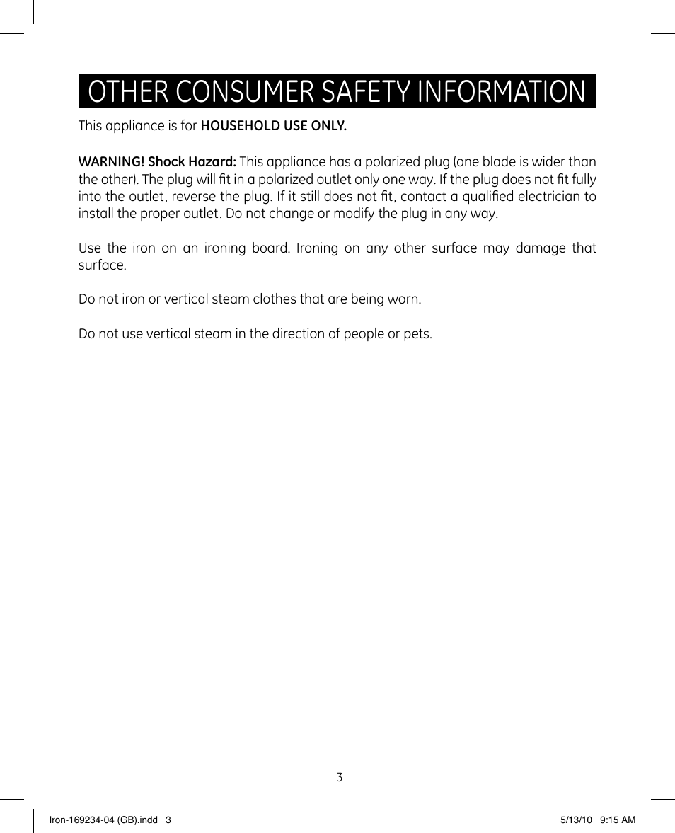 Other consumer safety information | GE 169234 User Manual | Page 3 / 15