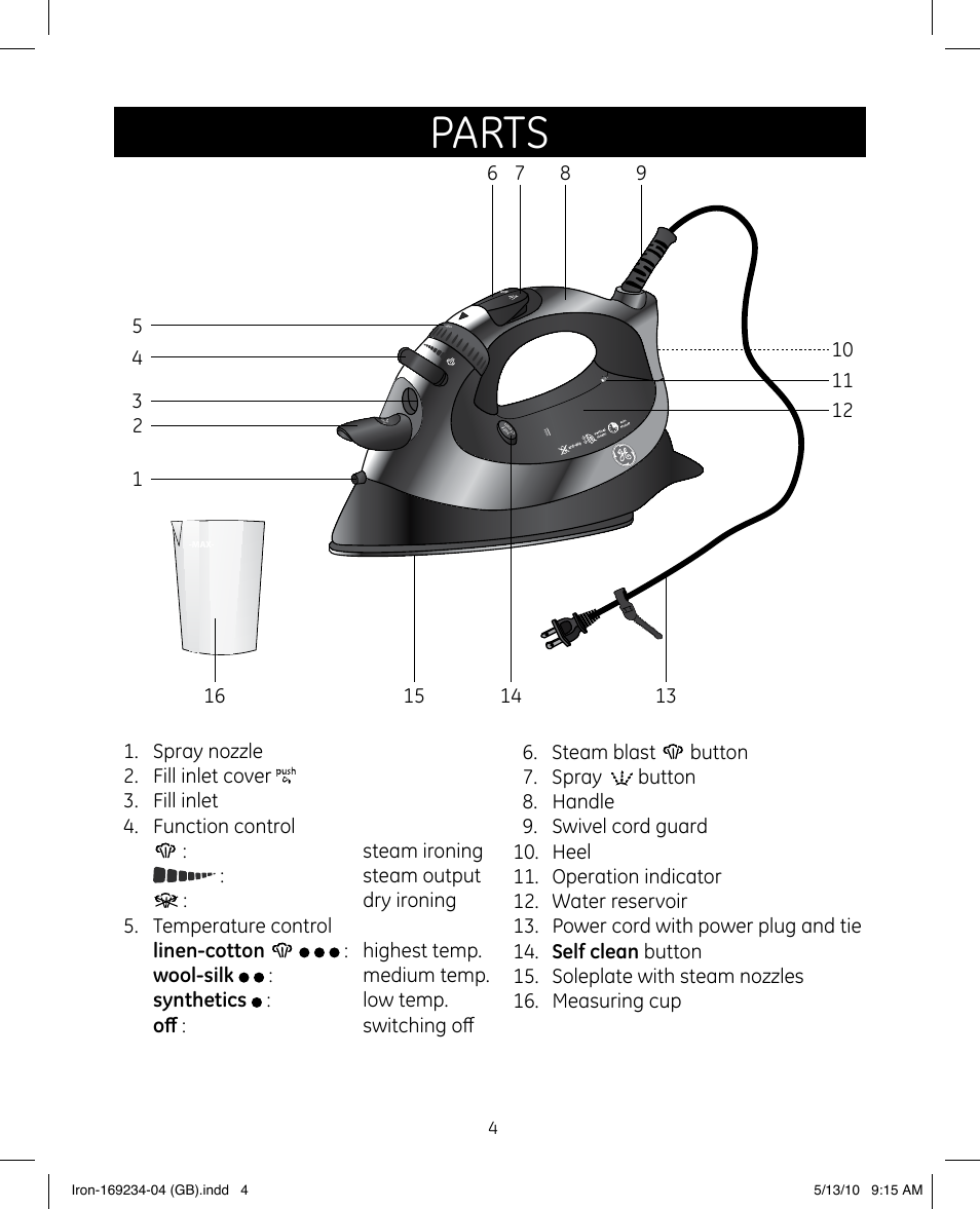 Parts | GE 169234 User Manual | Page 4 / 15