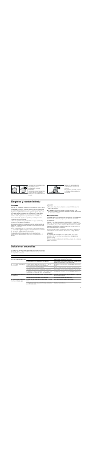 Limpieza y mantenimiento, Limpieza, Atención | Mantenimiento, Solucionar anomalías | Neff T25Z55N1 User Manual | Page 19 / 39