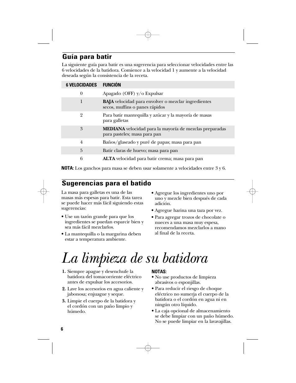 La limpieza de su batidora, Guía para batir sugerencias para el batido | GE 106831 User Manual | Page 16 / 20