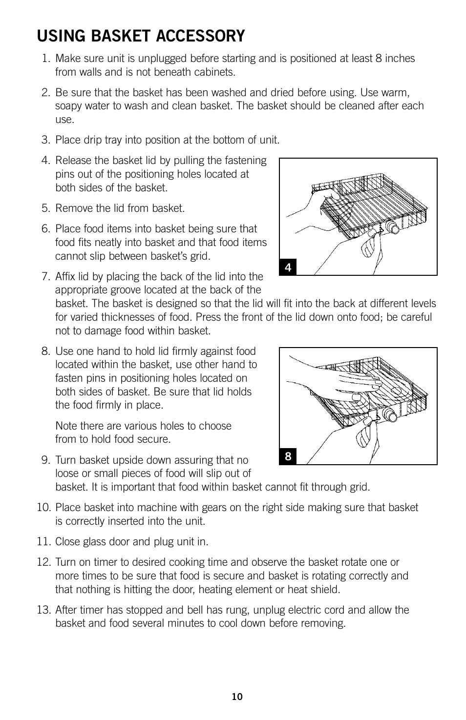 Using basket accessory | GE 169014 User Manual | Page 9 / 16