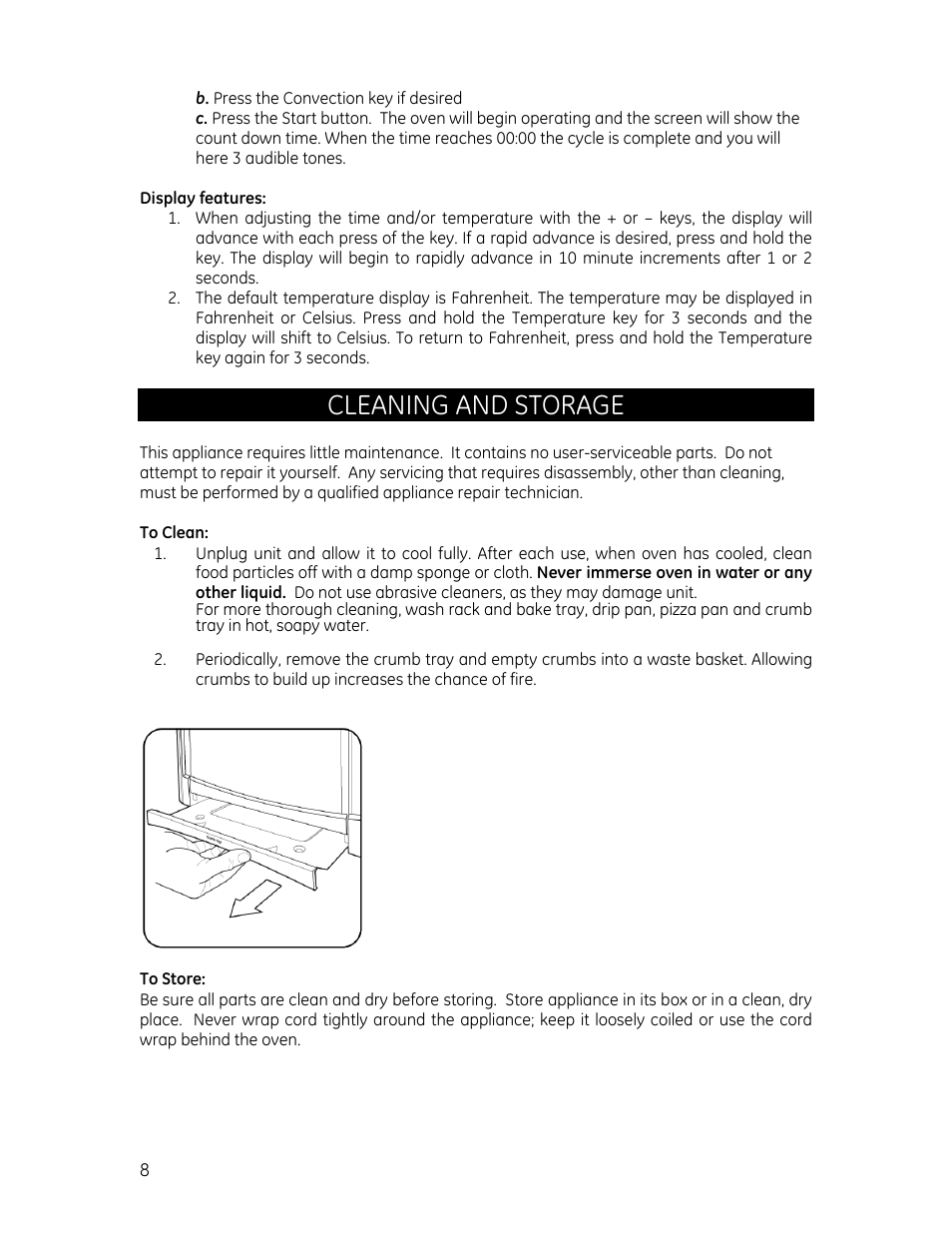 Cleaning and storage | GE 169104 User Manual | Page 8 / 9