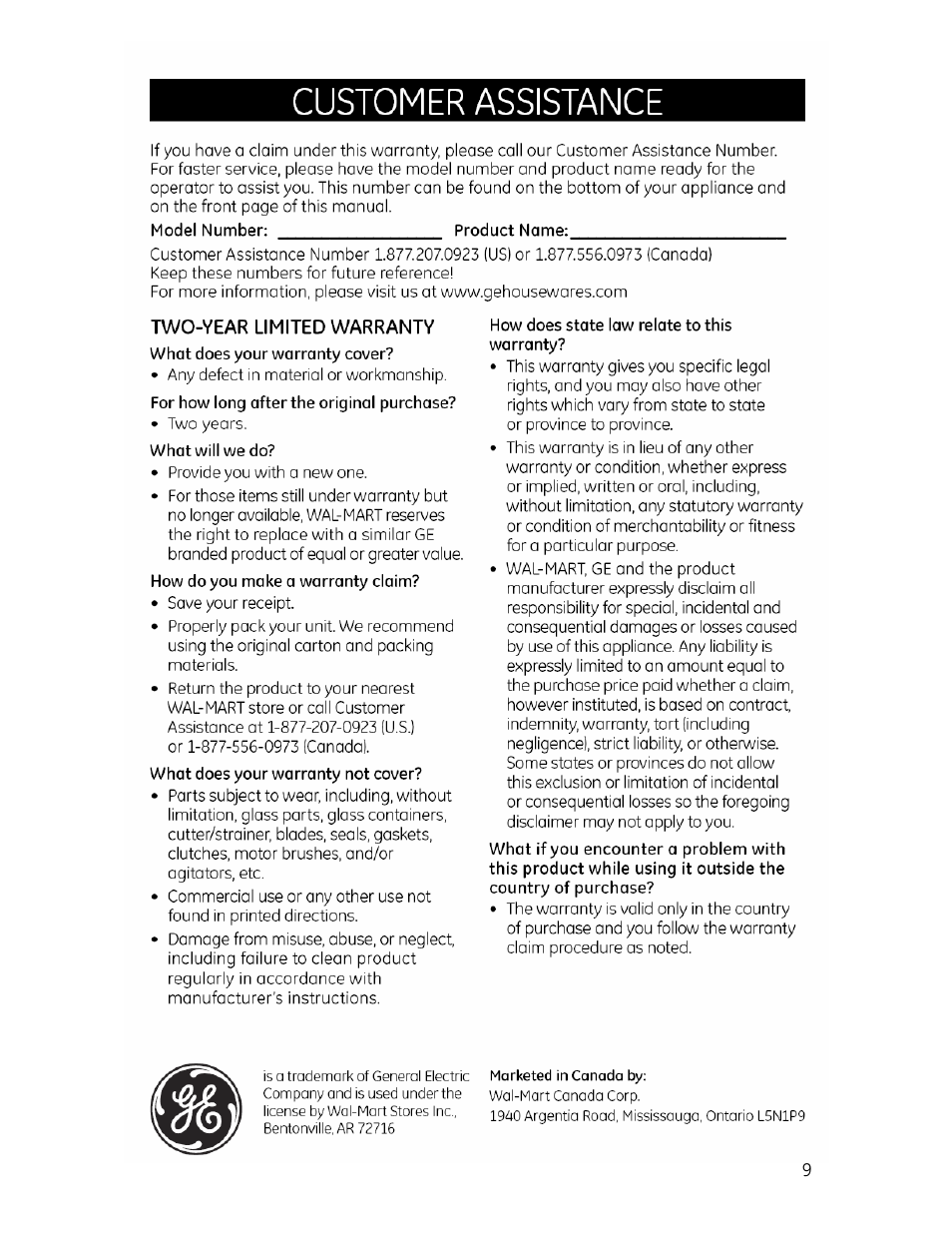 GE 169104 User Manual | Page 9 / 9