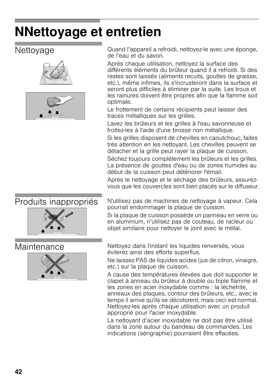 Nnettoyage et entretien, Nettoyage, Produits inappropriés | Maintenance | Neff T22S36N0 User Manual | Page 41 / 57