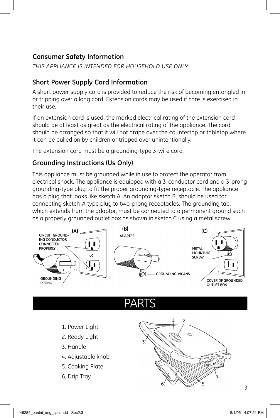 Parts | GE 169078 User Manual | Page 3 / 6