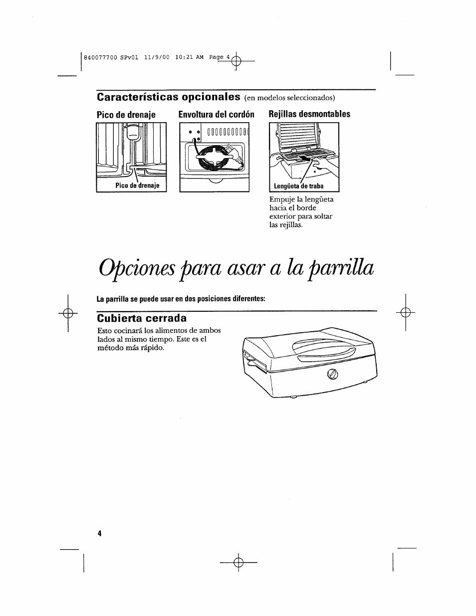 Opciones para asar a la parrilla, Cubierta cerrada | GE 106642 User Manual | Page 11 / 16