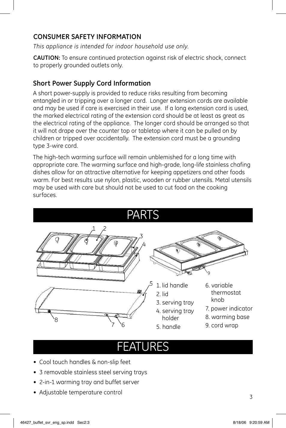 Parts features | GE 169083 User Manual | Page 3 / 6