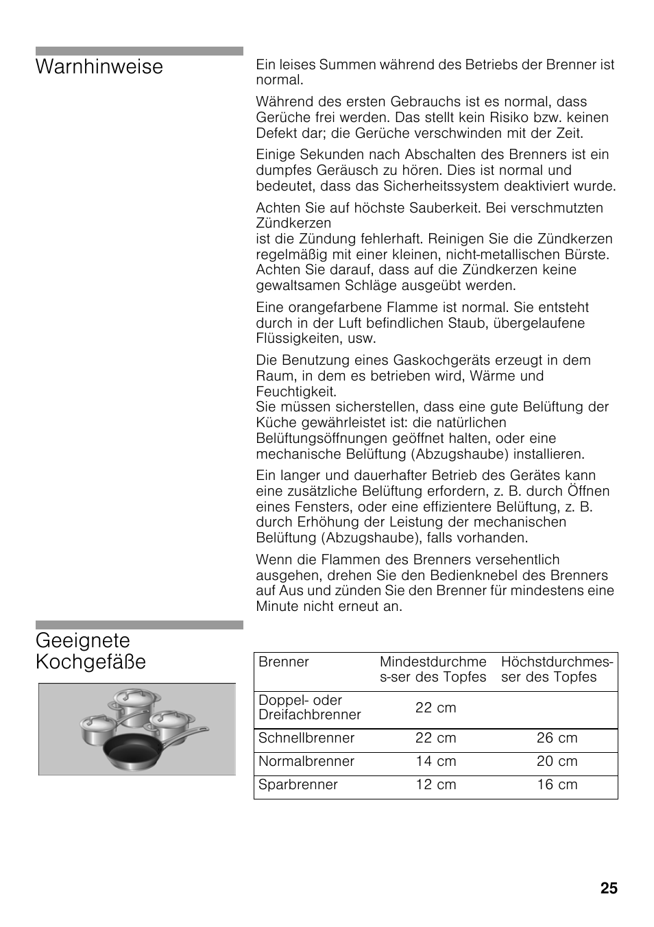 Warnhinweise, Geeignete kochgefäße | Neff T23R46N0 User Manual | Page 24 / 60