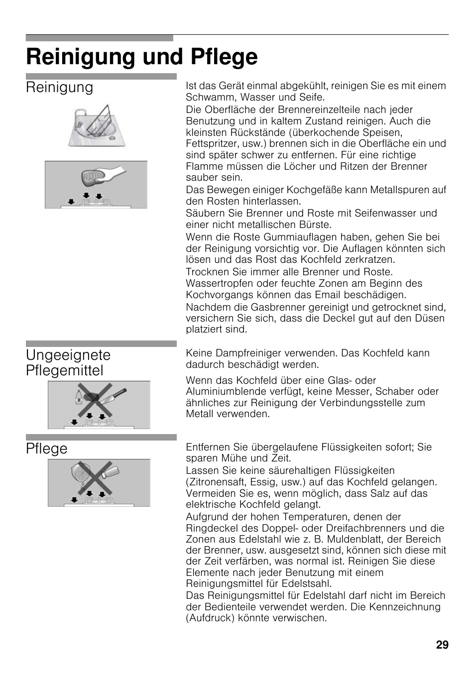 Reinigung und pflege, Reinigung, Ungeeignete pflegemittel | Pflege | Neff T23R46N0 User Manual | Page 28 / 60