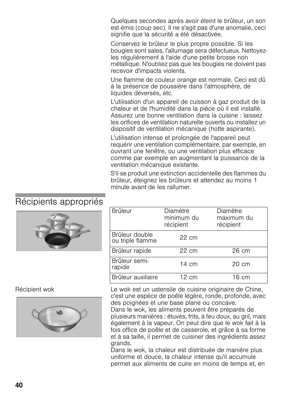 Récipient wok, Récipients appropriés | Neff T23R46N0 User Manual | Page 39 / 60