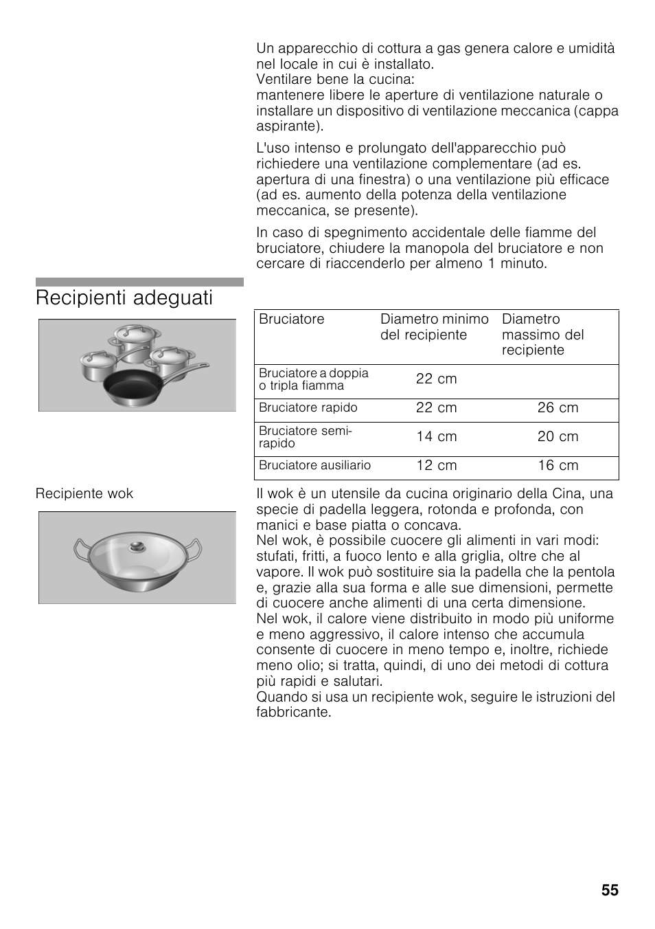 Recipiente wok, Recipienti adeguati | Neff T23R46N0 User Manual | Page 54 / 60