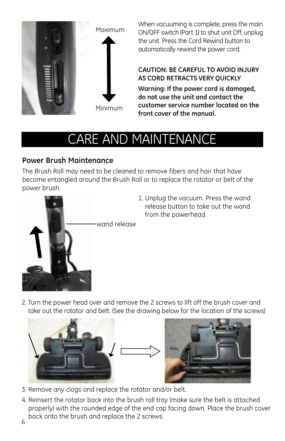 Care and maintenance | GE 169131 User Manual | Page 6 / 11