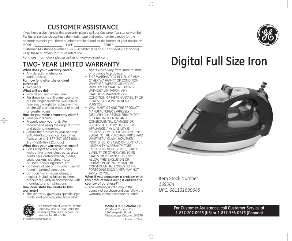 GE 169064 User Manual | 4 pages