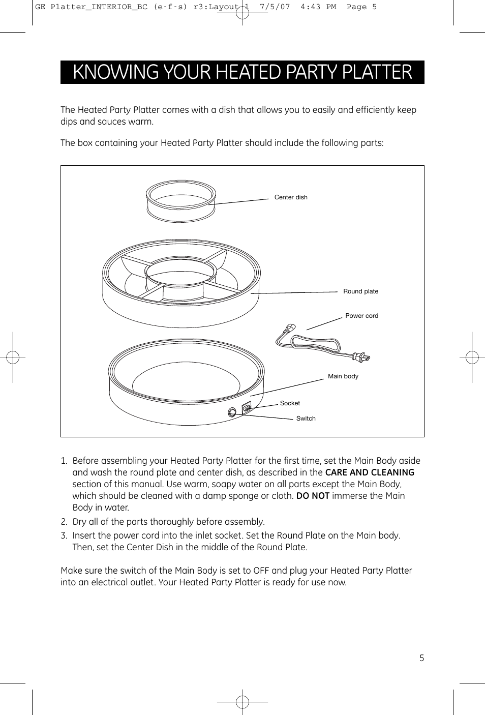 Knowing your heated party platter | GE 169149 User Manual | Page 4 / 6