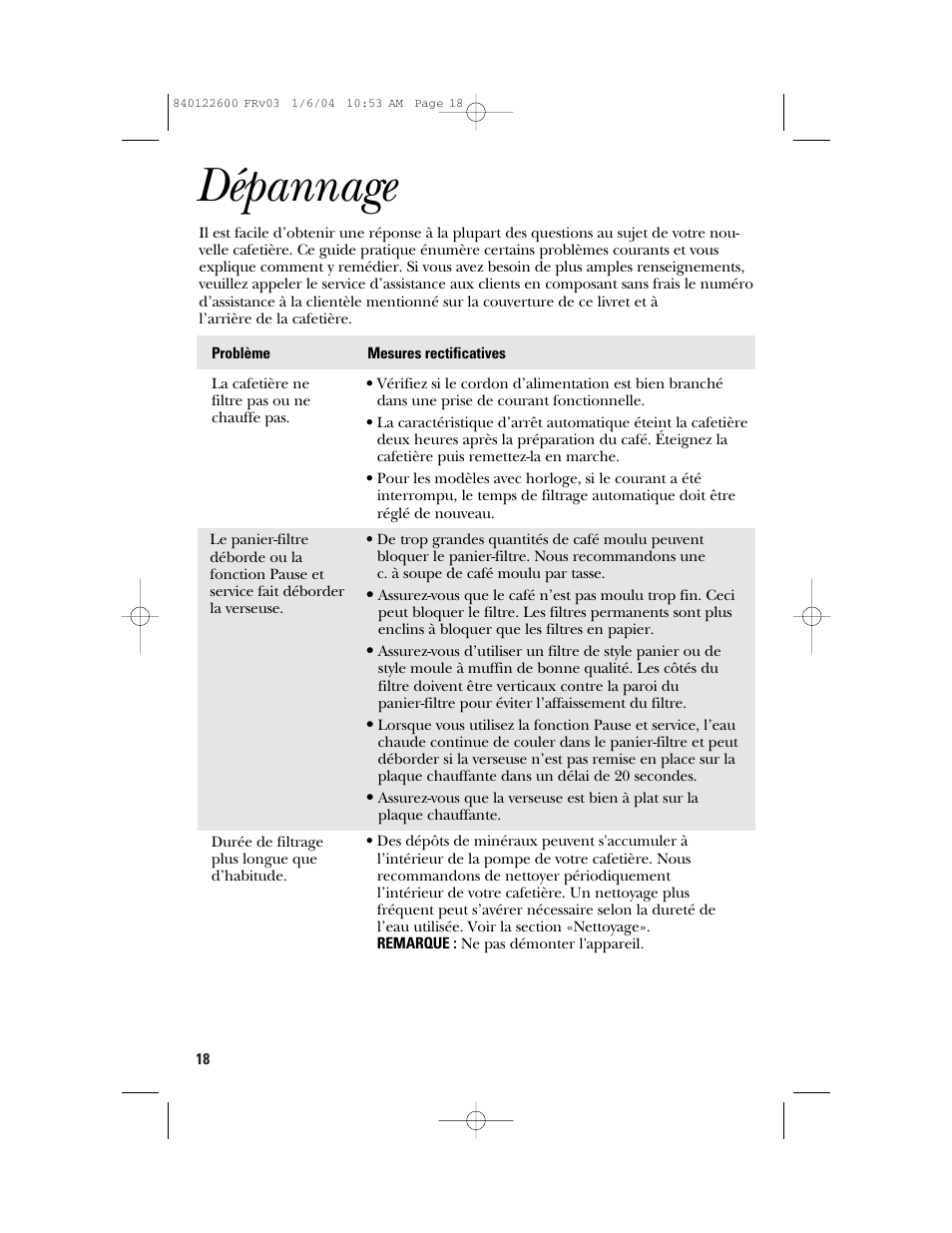 Dépannage | GE 168987 User Manual | Page 18 / 28