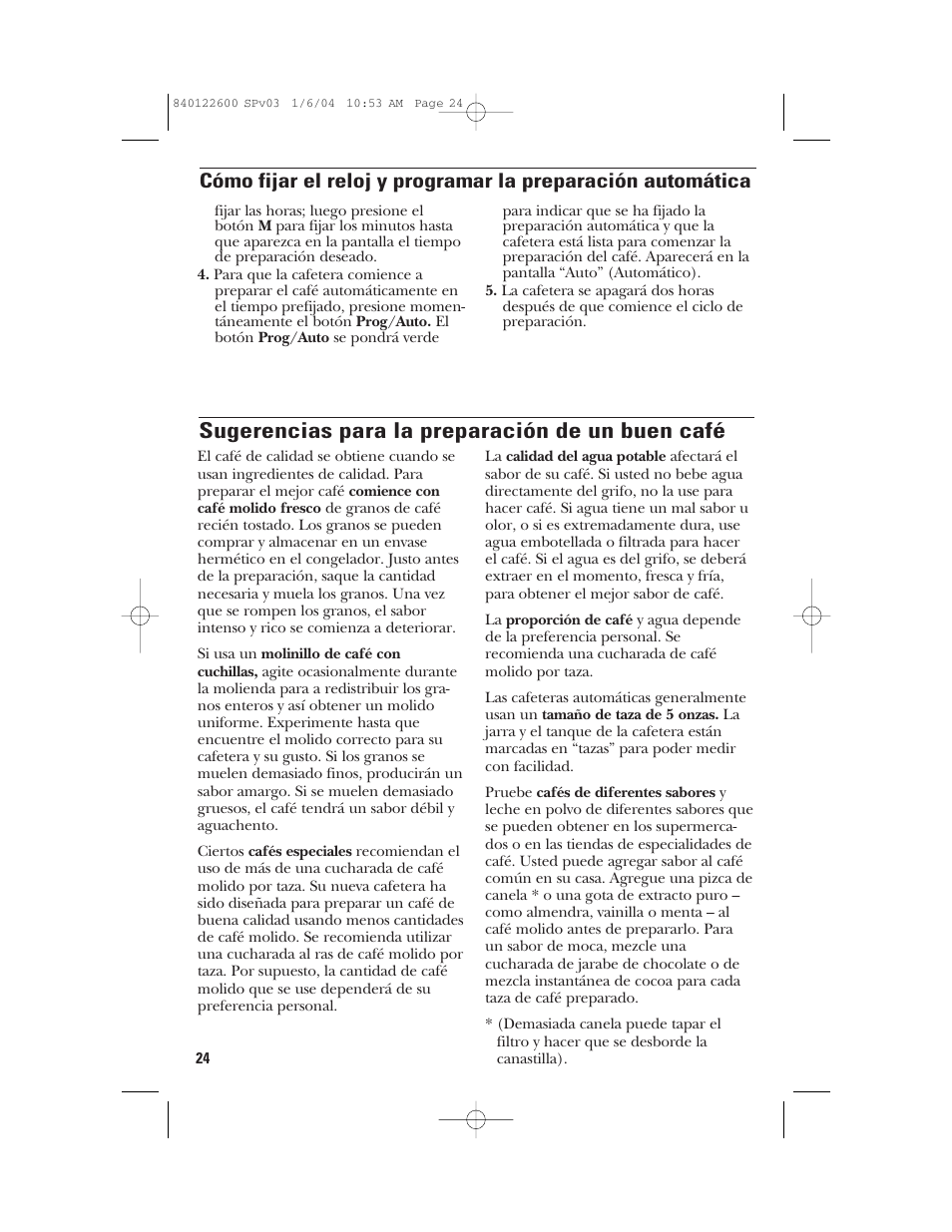 Sugerencias para la preparación de un buen café | GE 168987 User Manual | Page 24 / 28