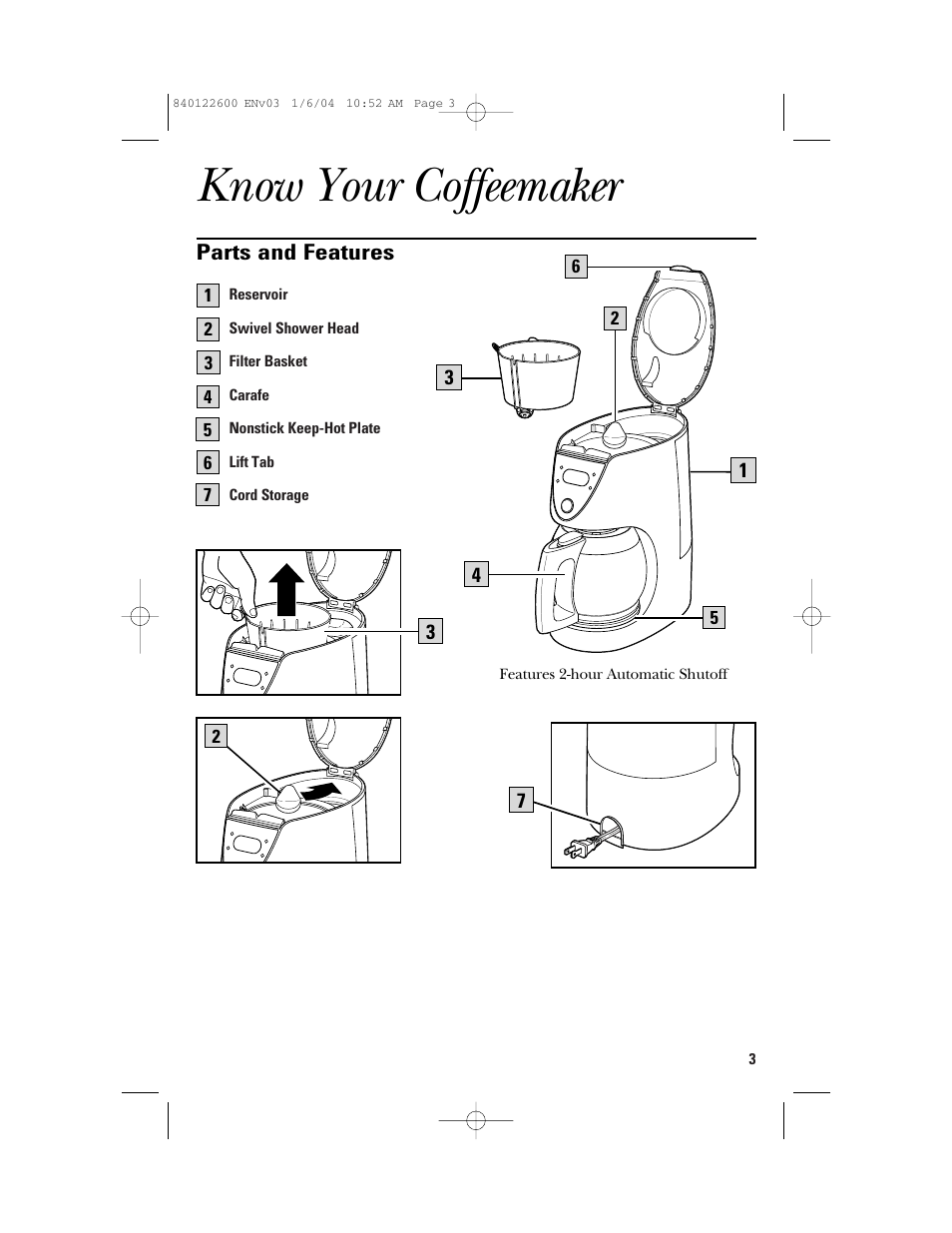 Know your coffeemaker | GE 168987 User Manual | Page 3 / 28