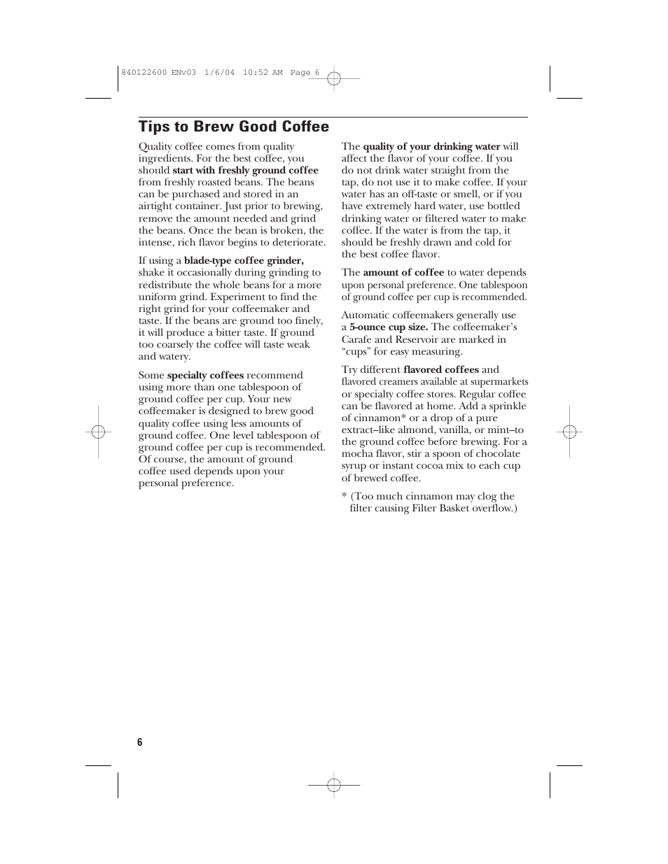 Tips to brew good coffee | GE 168987 User Manual | Page 6 / 28