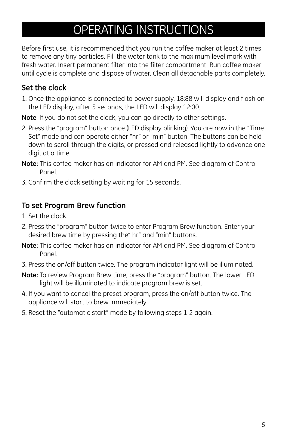 Operating instructions | GE 169082 User Manual | Page 5 / 11