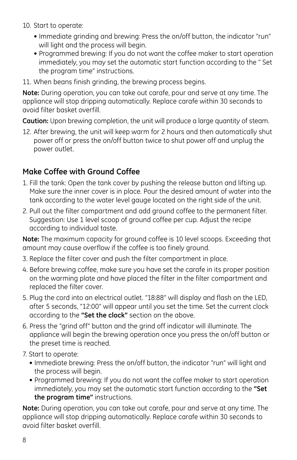 Make coffee with ground coffee | GE 169082 User Manual | Page 8 / 11