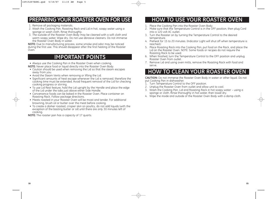 Important points, How to use your roaster oven | GE 169152 User Manual | Page 3 / 5