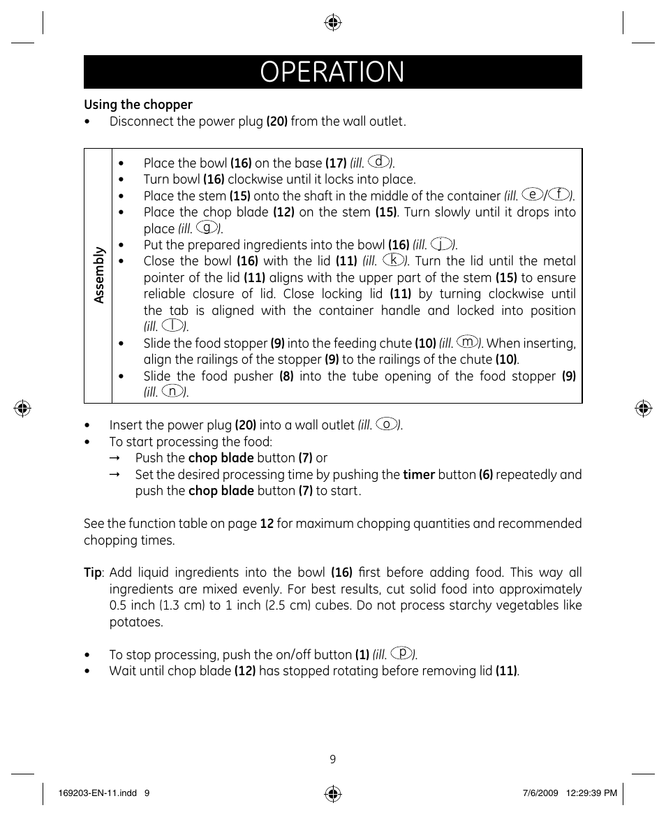 Operation | GE 169203 User Manual | Page 9 / 27