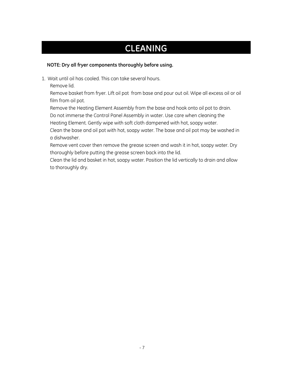 Cleaning | GE 169094 User Manual | Page 7 / 8