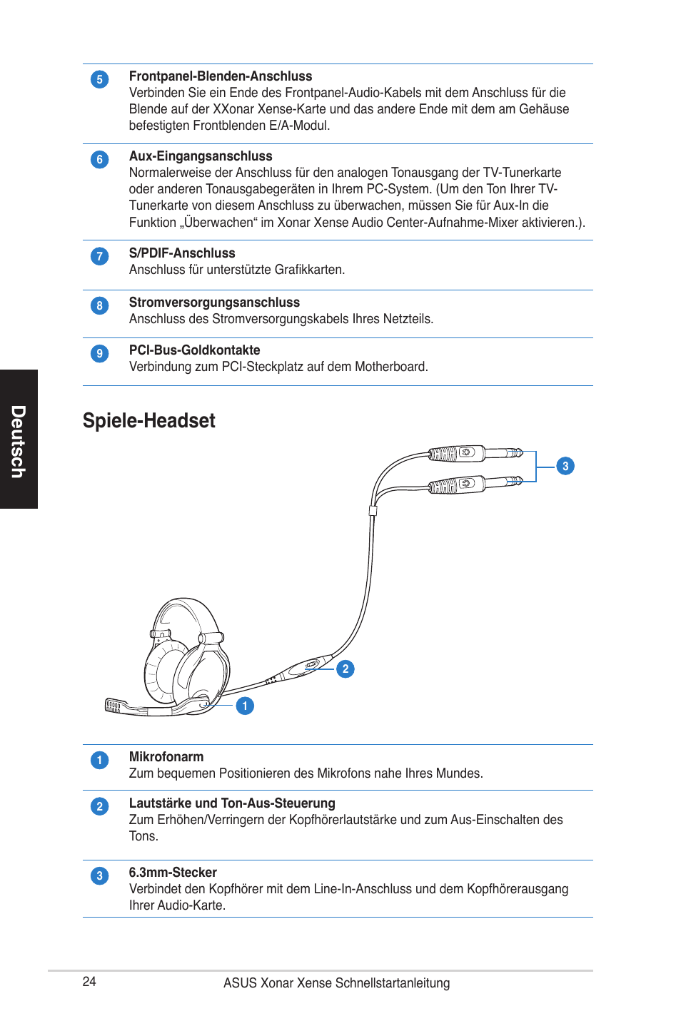 Spiele-headset, Deutsch | Asus Xonar Xense User Manual | Page 24 / 70