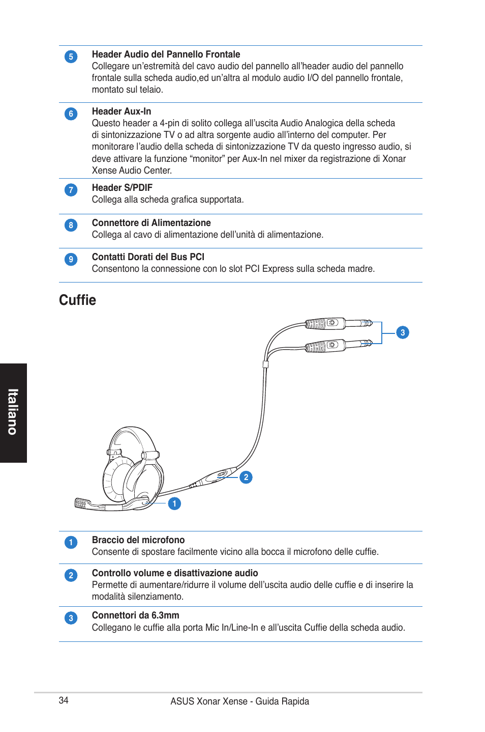 Cuffie, Italiano | Asus Xonar Xense User Manual | Page 34 / 70